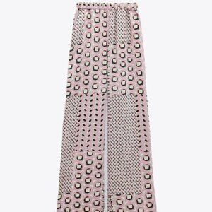 Zara Geometric Print Wide Leg Elastic Waist Pull-On Trouser Pants (NWT)